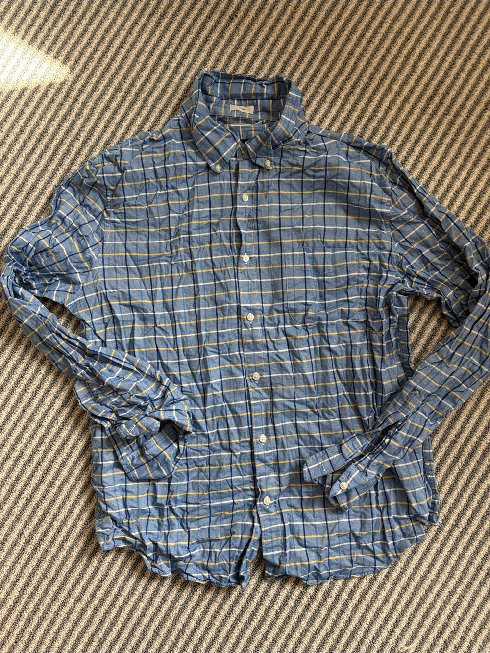J. Crew Blue Plaid Button-Down Shirt with Yellow Windowpane
